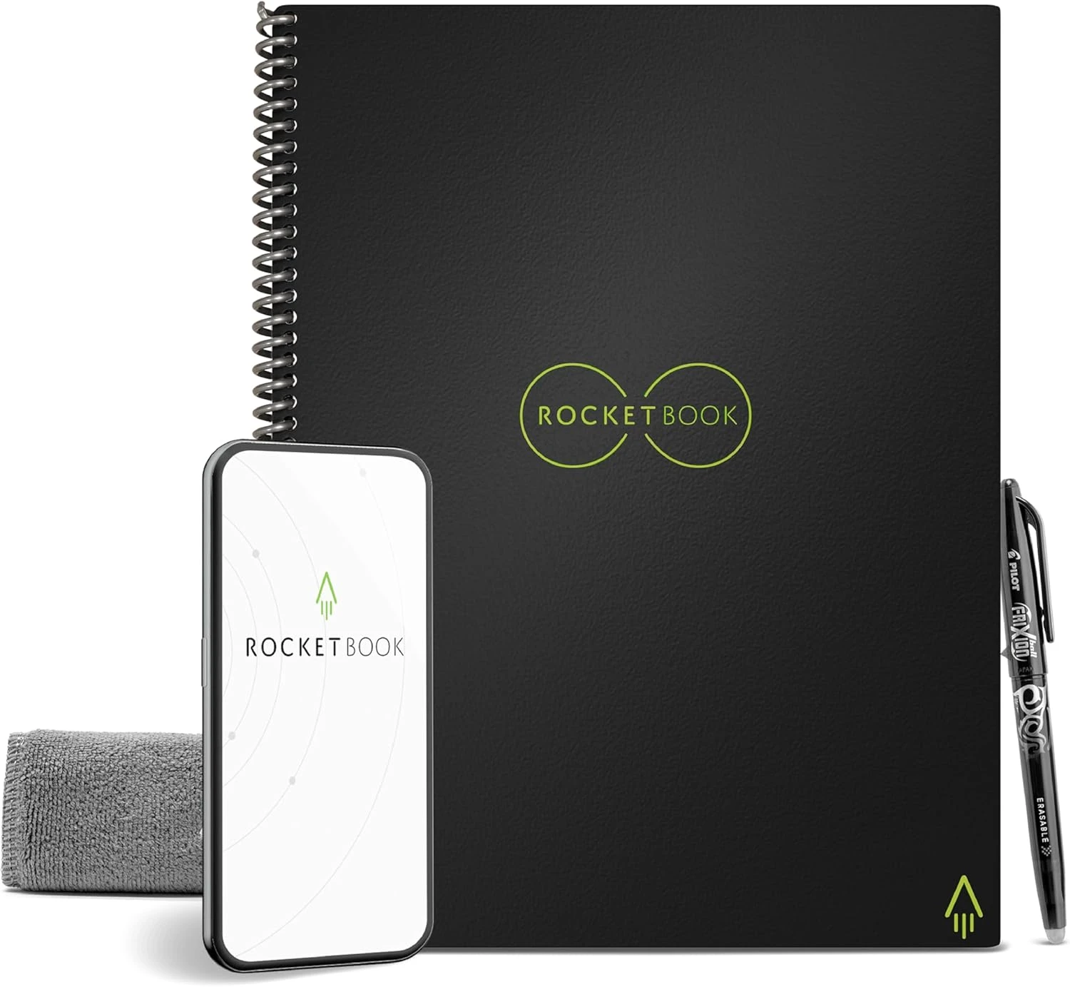 Rocketbook Core Reusable Spiral Notebook, Letter Size 8.5x11, Black - Lined Page