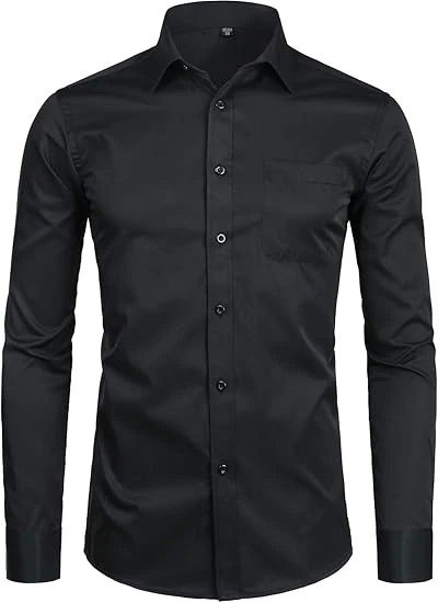 ZEROYAA Men's Long Sleeve Dress Shirt - Solid Slim Fit Casual Business Formal Bu