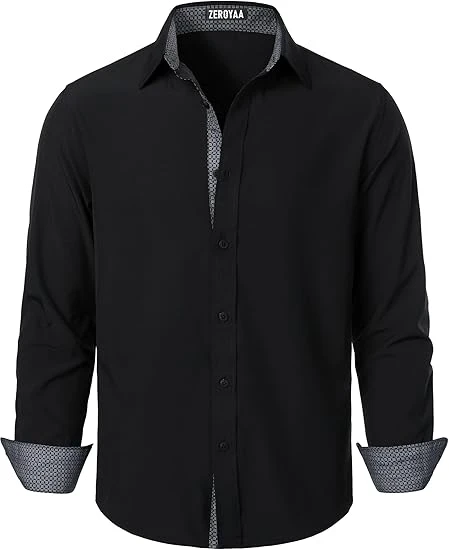 ZEROYAA Men's Regular Fit Dress Shirt - Stretch Wrinkle-Free Long Sleeve Casual 